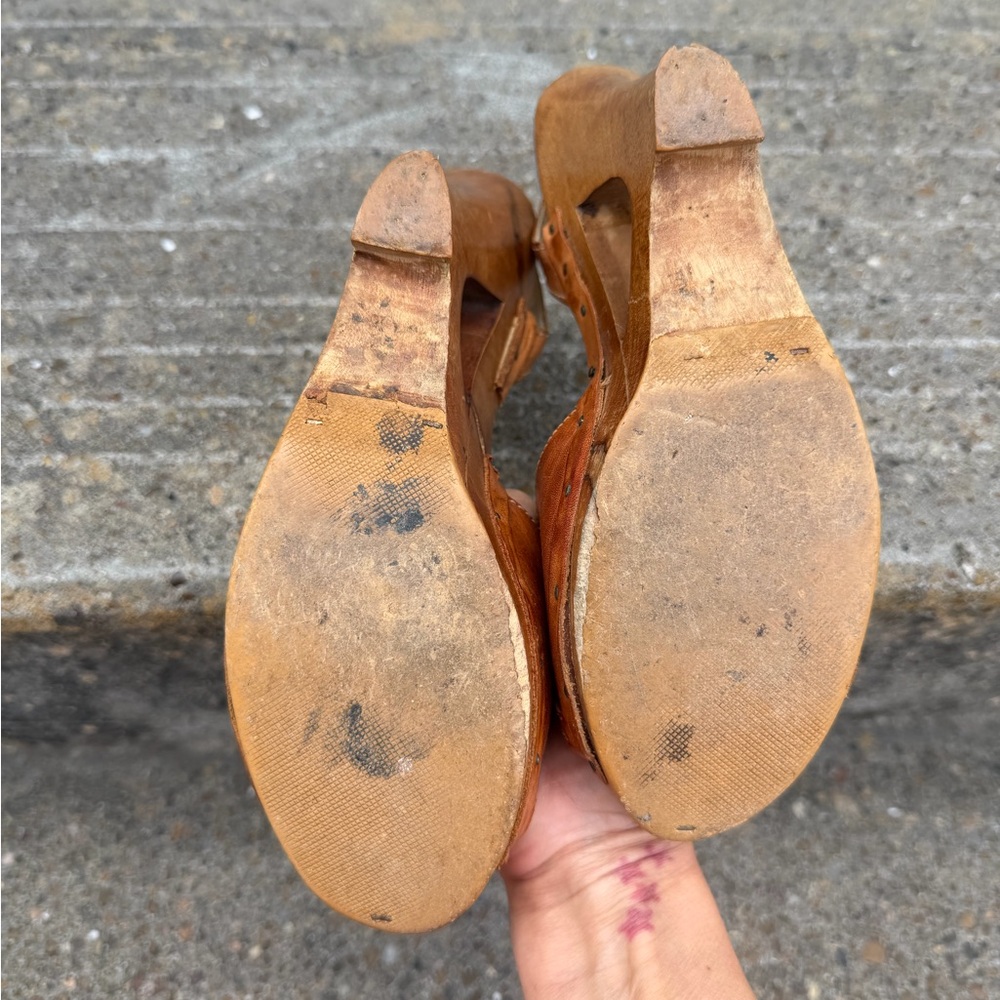 RARE Vintage 70s Nobil’s Brown Leather Slingback Sandals Size 7 - Picture 5 of 10